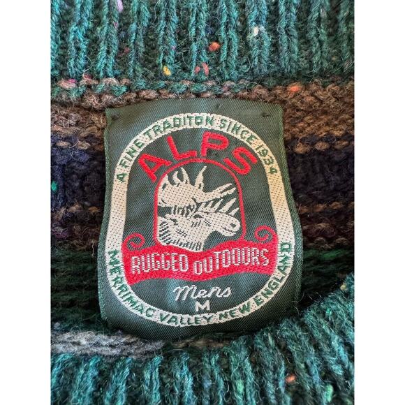 VTG Alps Sweater Men’s Sz M Blue Green Brown Made in USA Crew Neck Wool Blend? - Picture 3 of 8